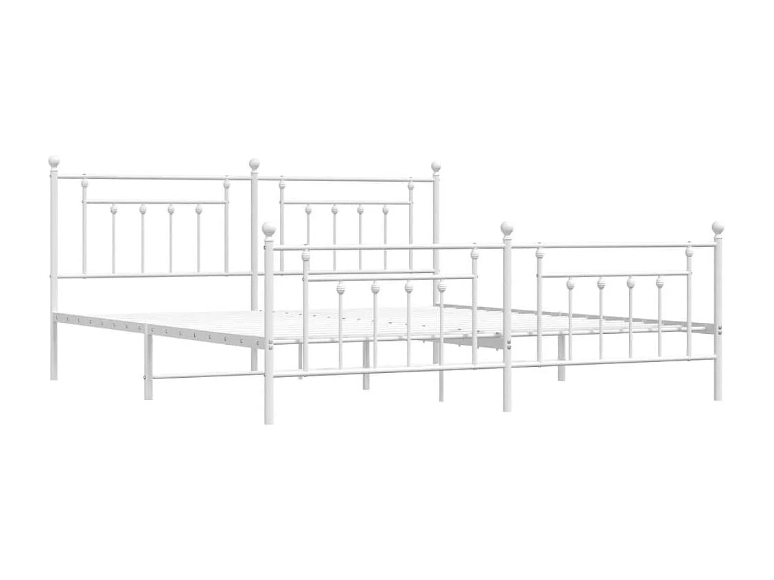 Cadre de lit métal sans matelas et pied de lit blanc 200x200 cm