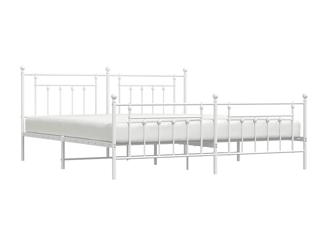 Cadre de lit métal sans matelas et pied de lit blanc 200x200 cm