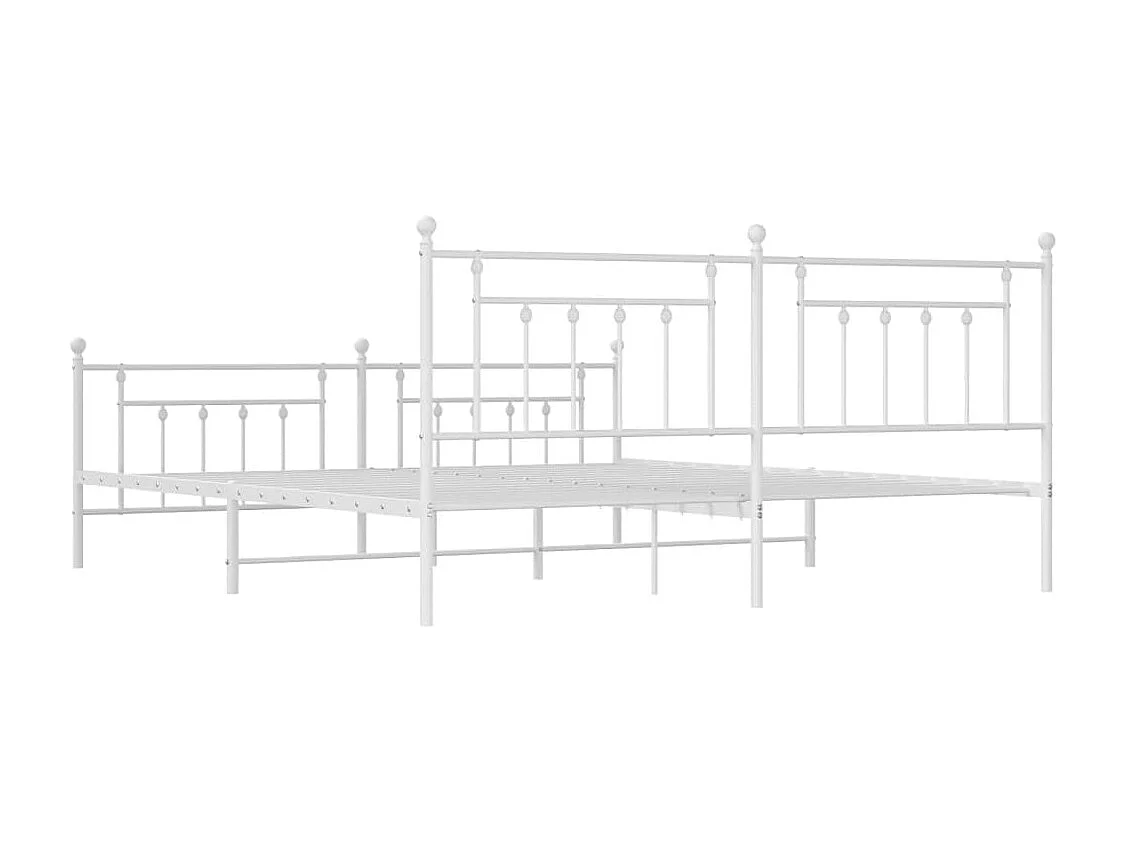 Cadre de lit métal sans matelas et pied de lit blanc 200x200 cm