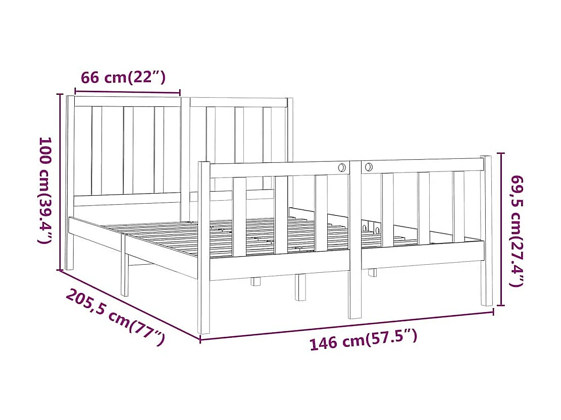 Cadre de lit sans matelas 140x190 cm bois de pin massif