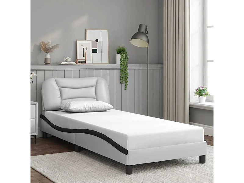 Estructura de cama sin colchón blanca y negra 90x190 cm símil piel