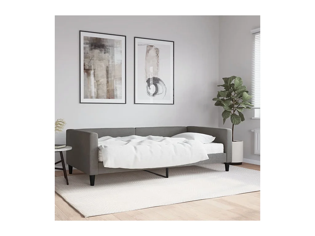 Lit de jour avec matelas gris foncé 100x200 cm tissu