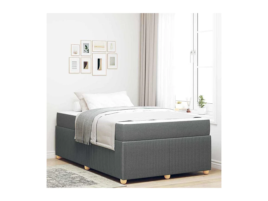 Cadre de lit avec matelas Gris foncé 120 x 190 cm tissu