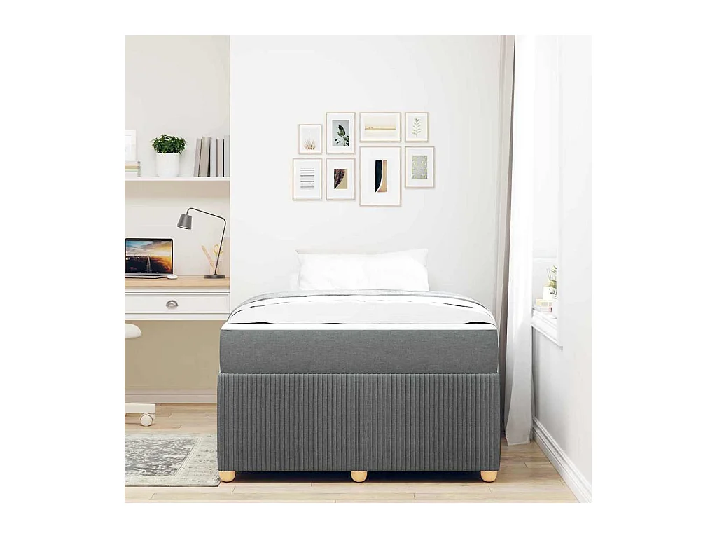 Cadre de lit avec matelas Gris foncé 120 x 190 cm tissu