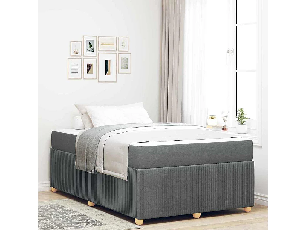 Cadre de lit avec matelas Gris foncé 120 x 190 cm tissu