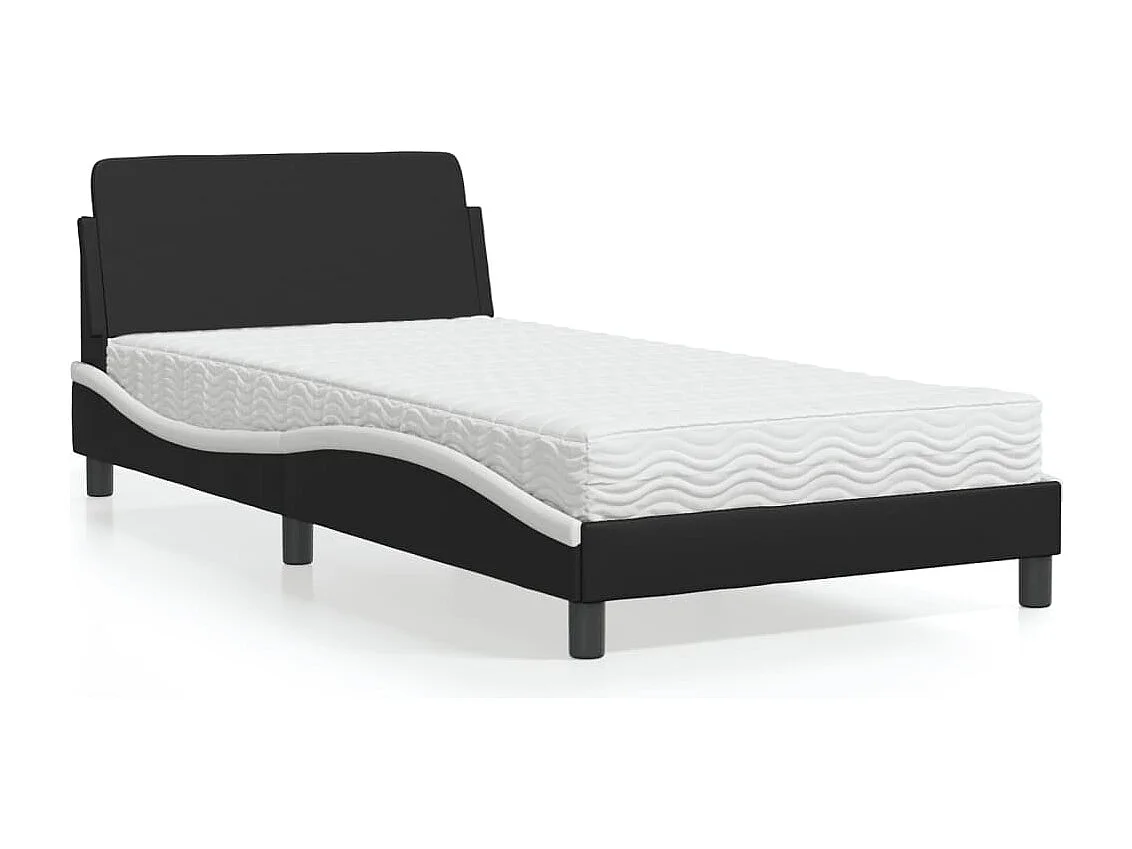 Cama con colchón blanco y negro 100x200 cm símil piel