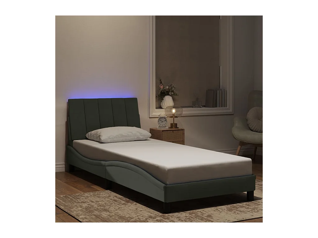 Cadre de lit avec LED sans matelas gris clair 90x190 cm velours