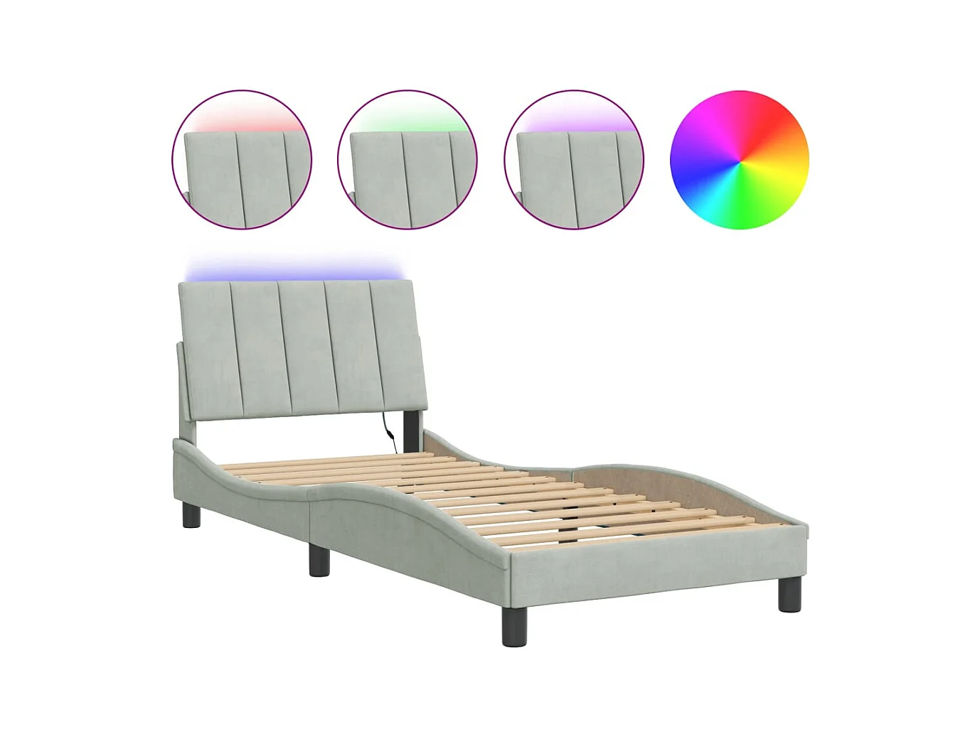 Cadre de lit avec LED sans matelas gris clair 90x190 cm velours