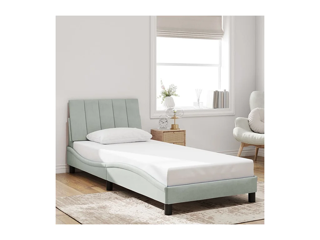 Cadre de lit avec LED sans matelas gris clair 90x190 cm velours