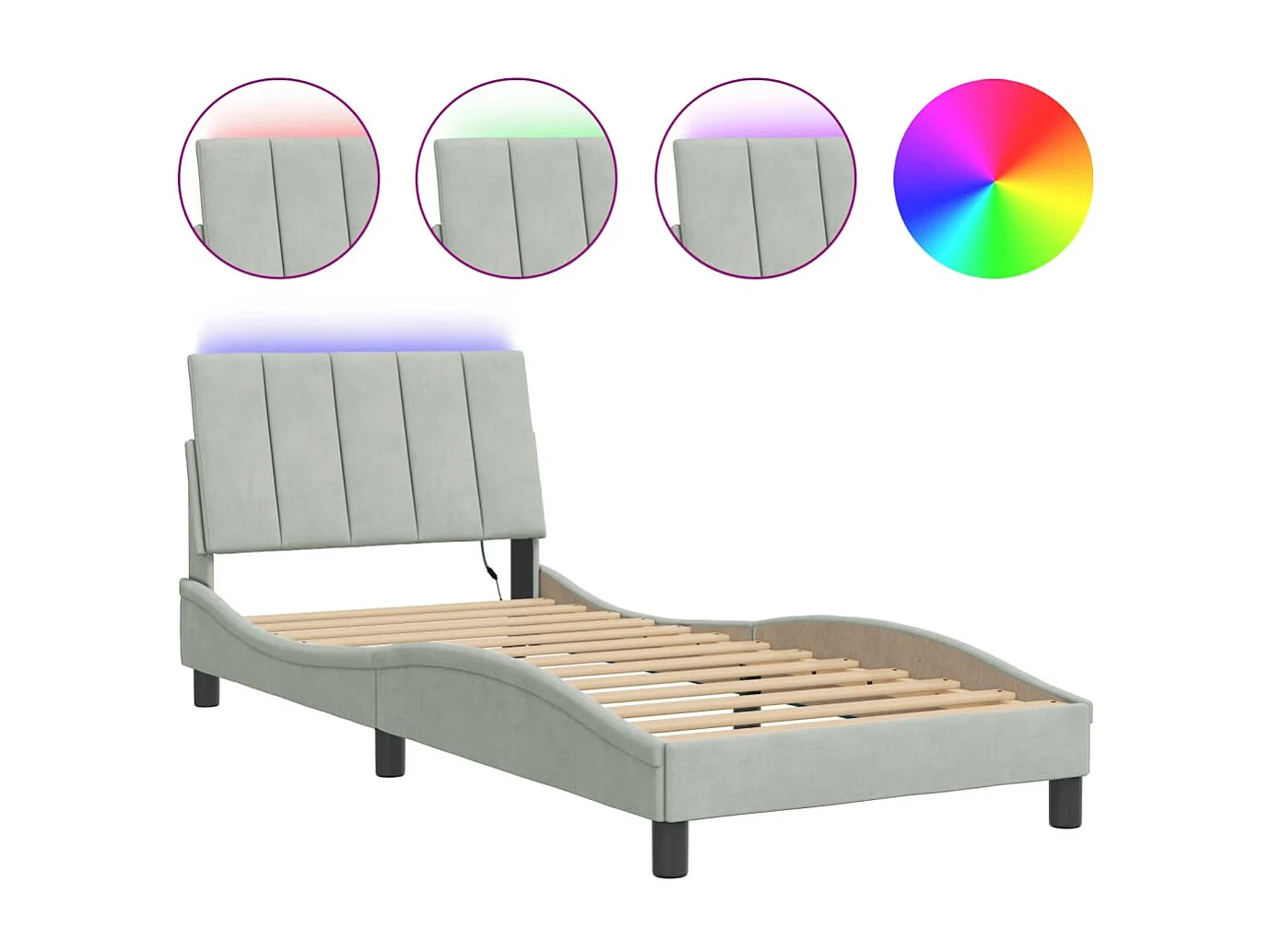 Estructura de cama con LED sin colchón gris claro 90x190 cm terciopelo