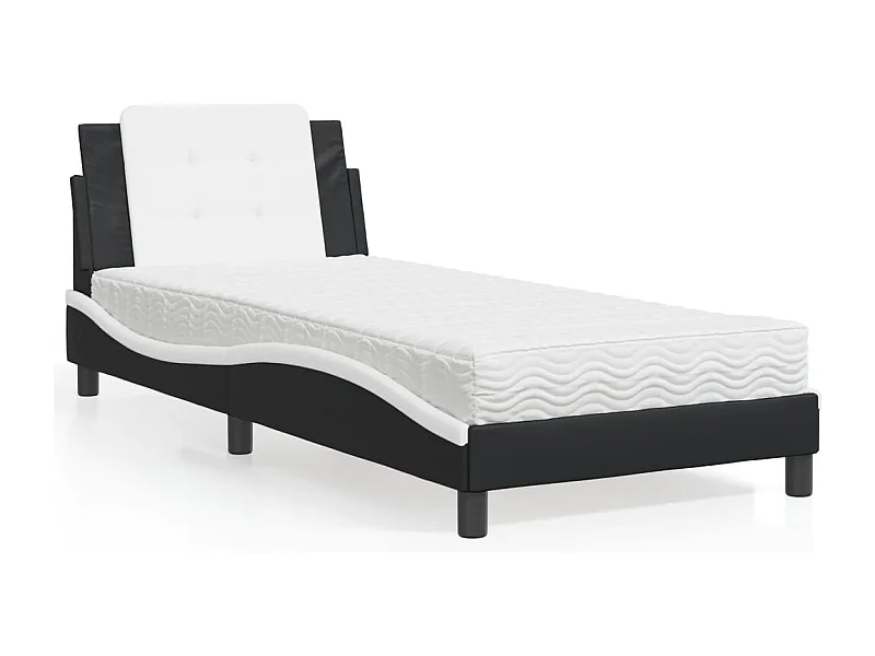 Bed met zwart-witte matras 90x190 cm imitatieleer