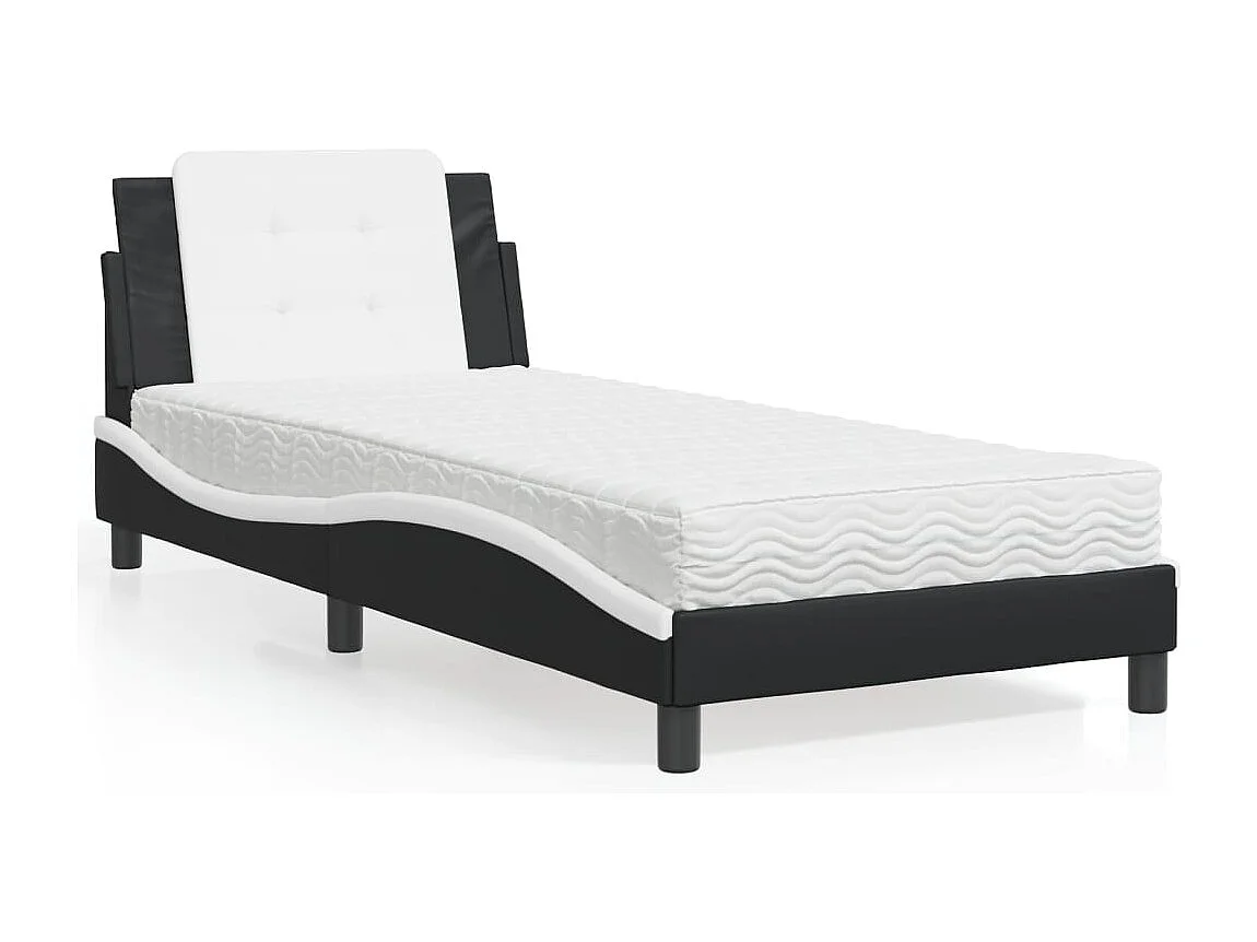 Lit avec matelas noir et blanc 90x190 cm similicuir