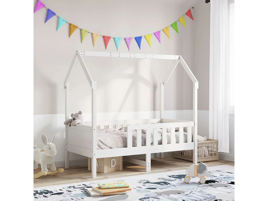 Struttura letto per bambini a forma di casa senza materasso in pino
