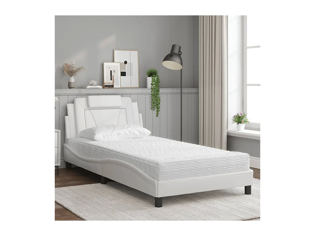 Letto con materasso bianco 100x200 cm in similpelle