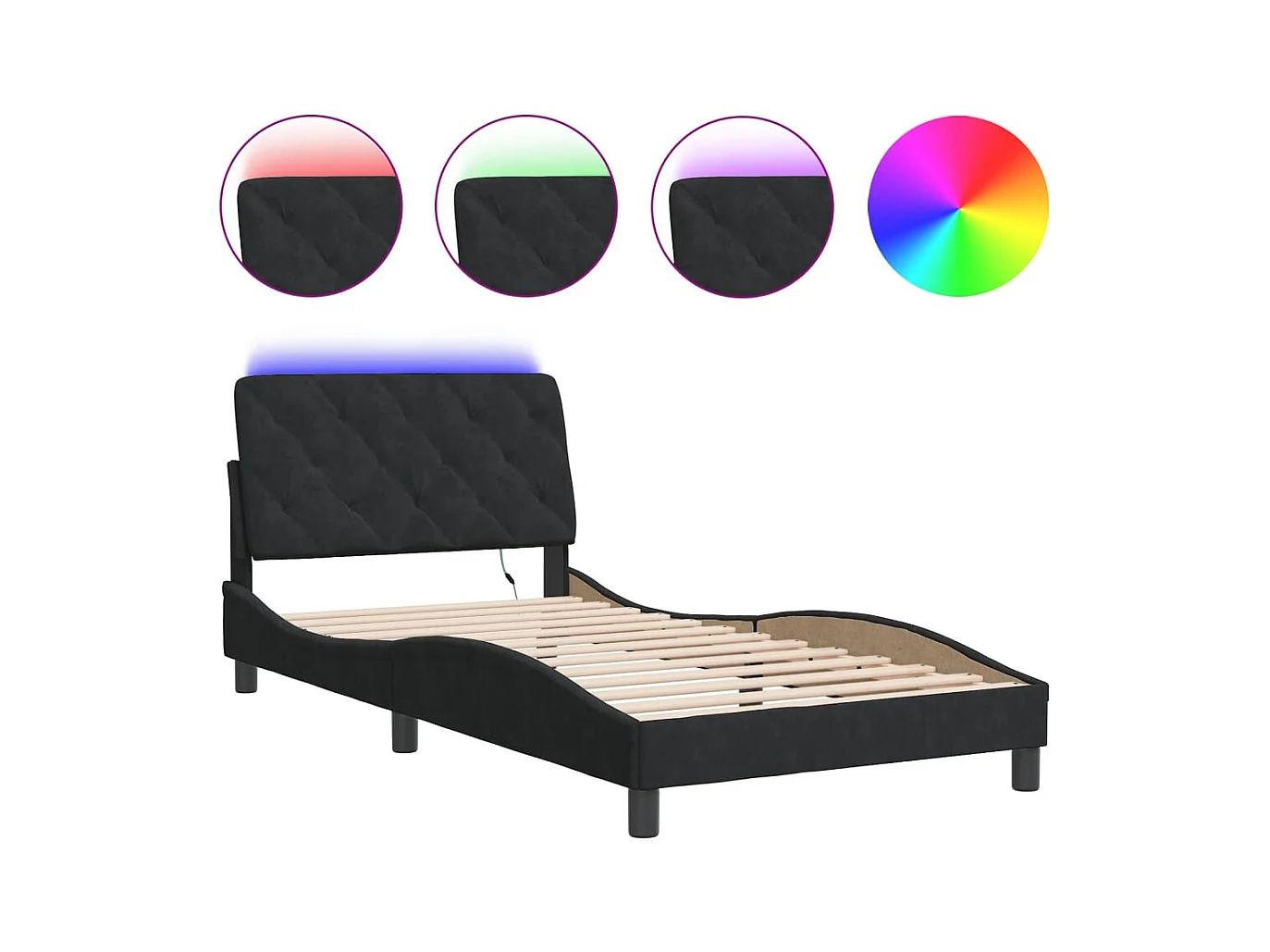 Cadre de lit avec LED sans matelas noir 100x200 cm velours