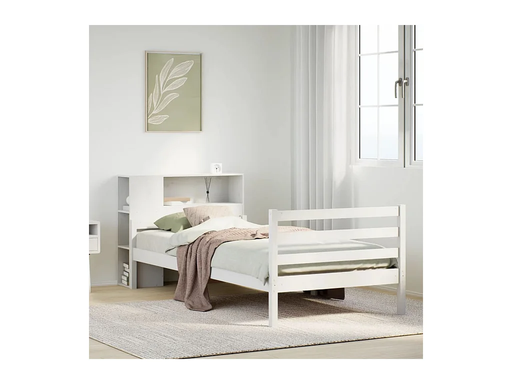 Letto libreria bianco senza materasso 100x200 cm in legno massello di pino