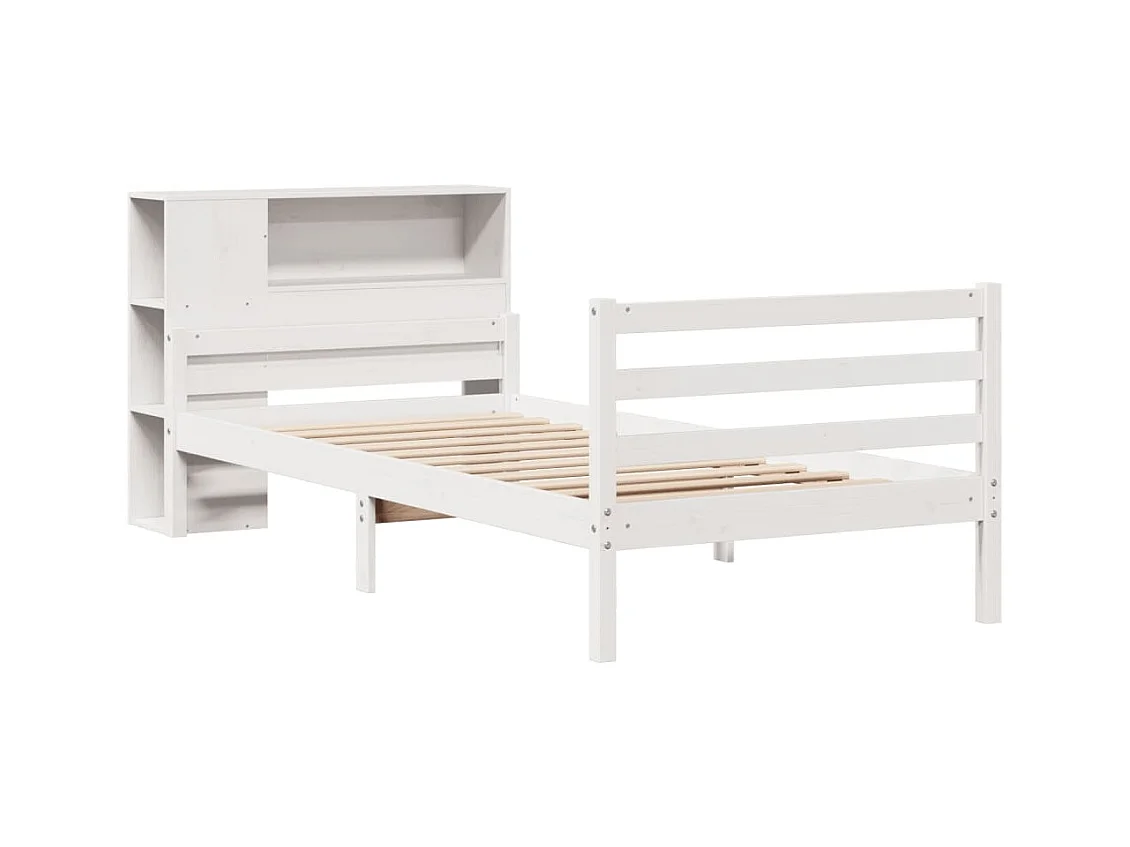 Letto libreria bianco senza materasso 100x200 cm in legno massello di pino
