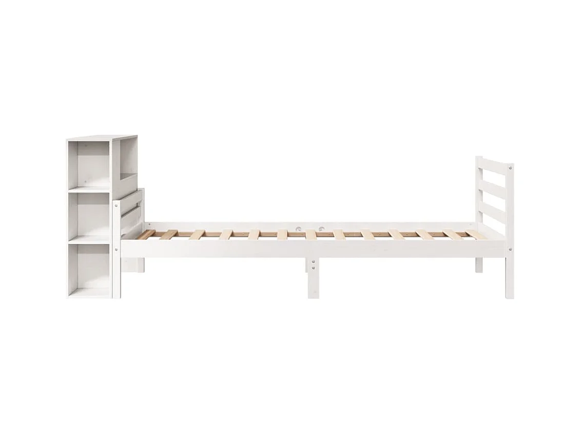 Letto libreria bianco senza materasso 100x200 cm in legno massello di pino