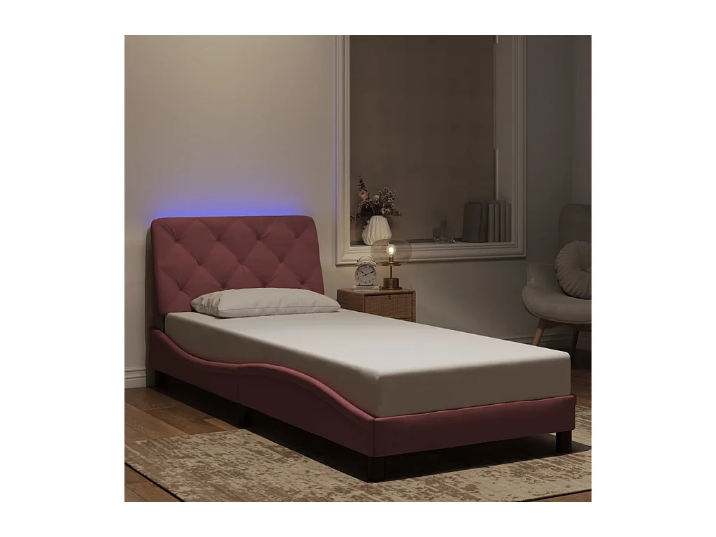 Struttura letto con luci LED rosa 90x200 cm velluto