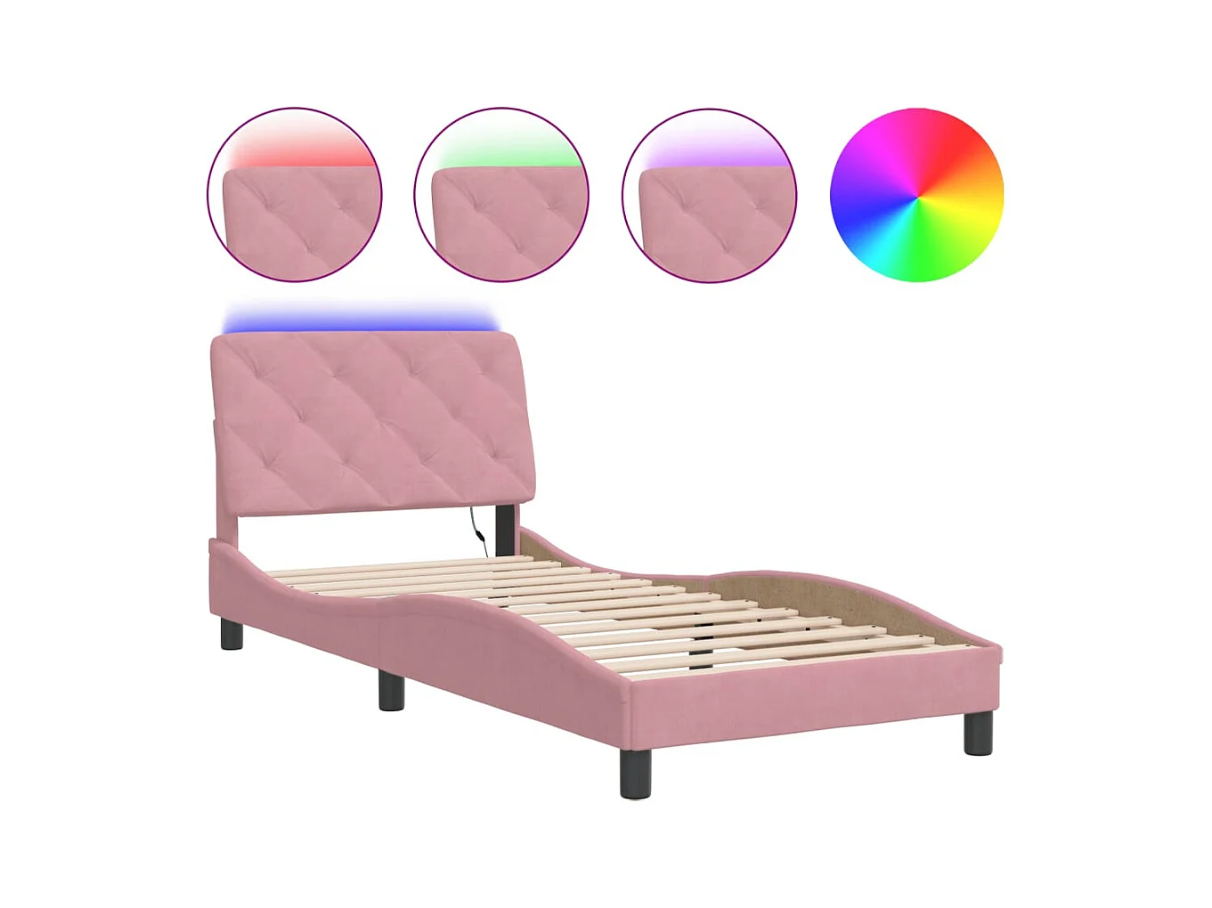 Struttura letto con luci LED rosa 90x200 cm velluto