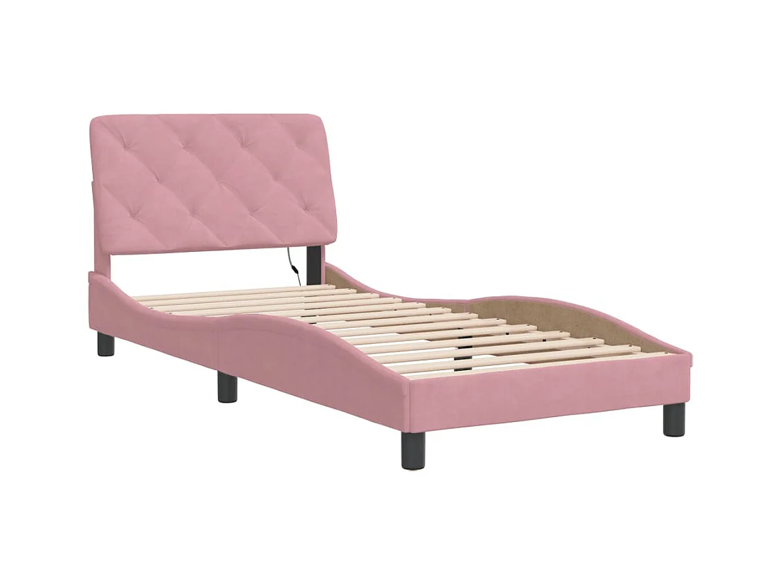 Struttura letto con luci LED rosa 90x200 cm velluto