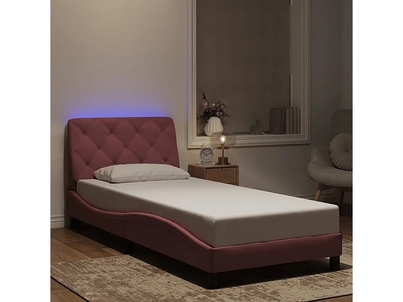Struttura letto con luci LED rosa 90x200 cm velluto