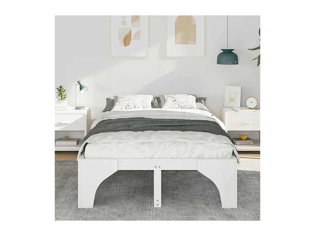 Verhoogd bedframe wit 135 x 190 cm massief grenenhout