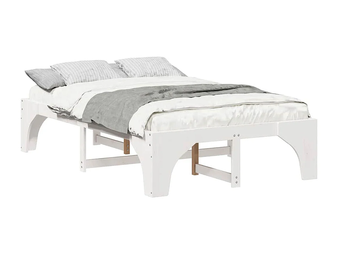 Cadre de lit surélevé Blanc 135 x 190 cm Bois massif en pin