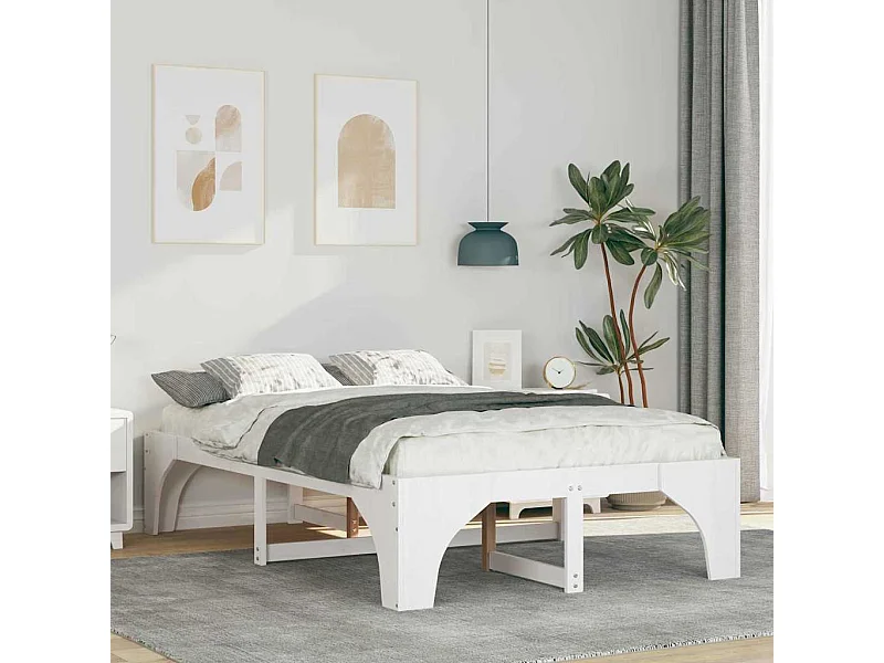 Verhoogd bedframe wit 135 x 190 cm massief grenenhout