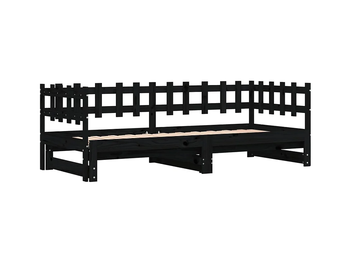 Schuifbed zonder matras zwart 2x(90x190) cm Massief hout