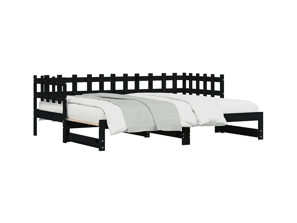 Schuifbed zonder matras zwart 2x(90x190) cm Massief hout