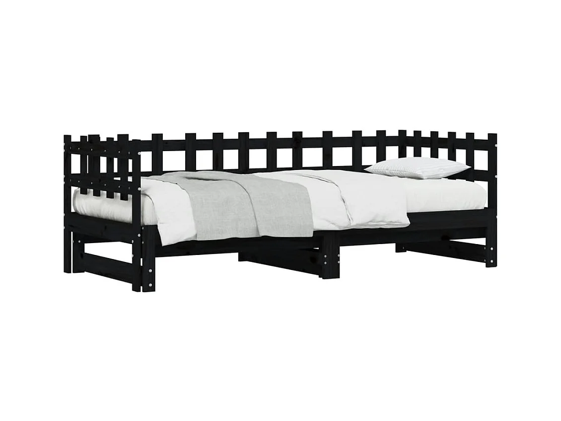 Schuifbed zonder matras zwart 2x(90x190) cm Massief hout