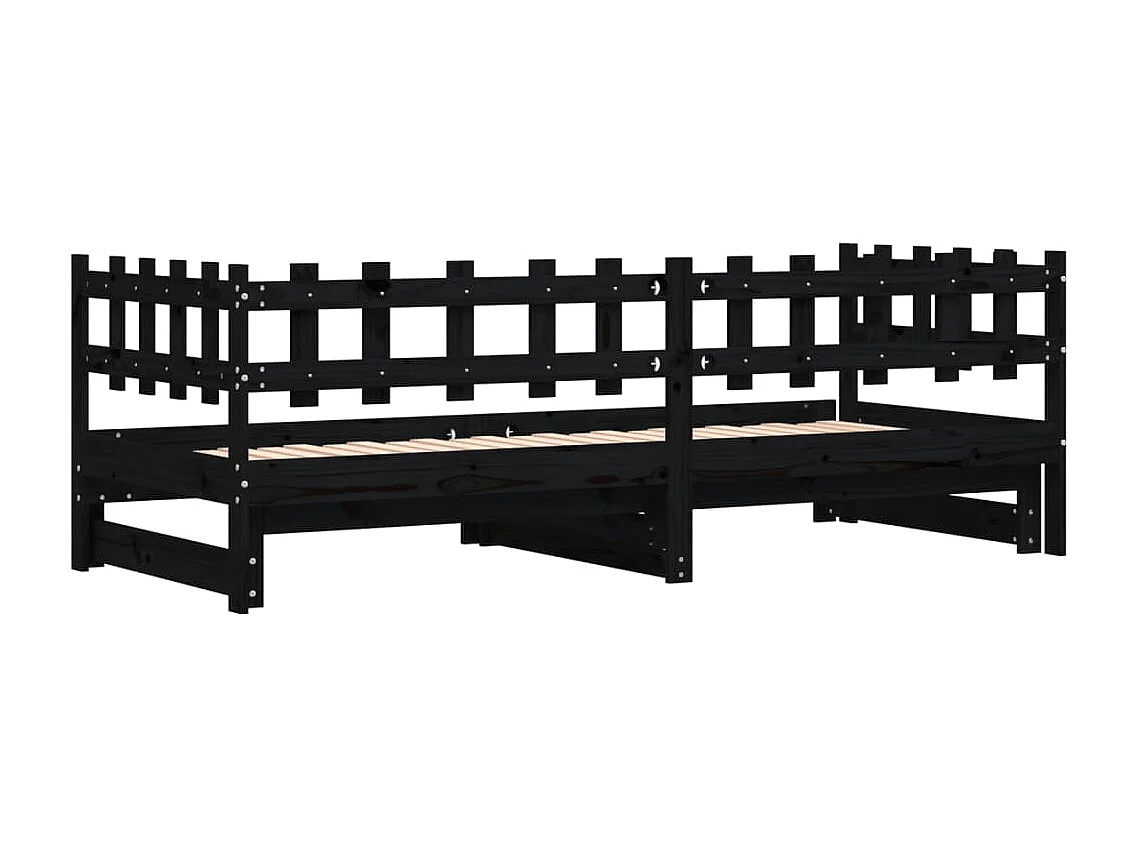 Schuifbed zonder matras zwart 2x(90x190) cm Massief hout