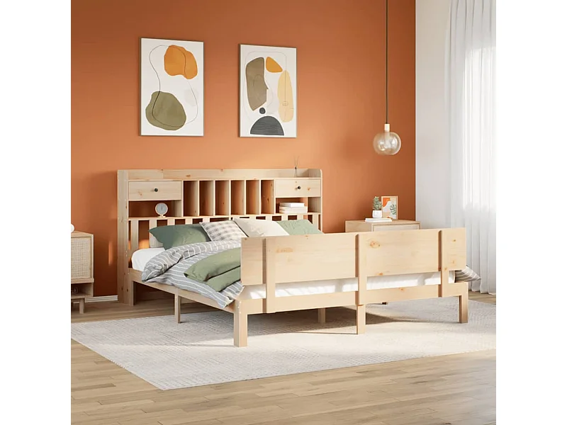 Lit bibliothèque sans matelas 180x200 cm bois massif de pin