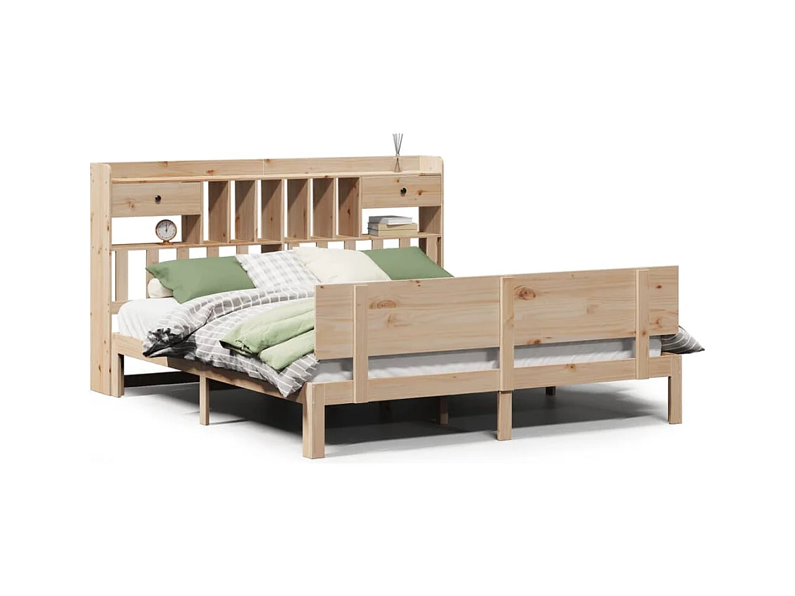 Lit bibliothèque sans matelas 180x200 cm bois massif de pin