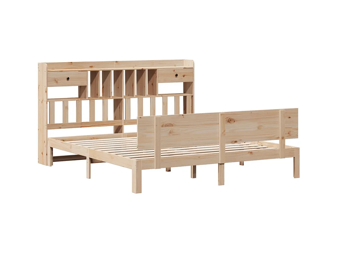 Lit bibliothèque sans matelas 180x200 cm bois massif de pin