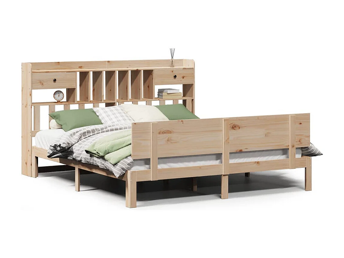 Letto a libreria senza materasso 180x200 cm in legno massello di pino