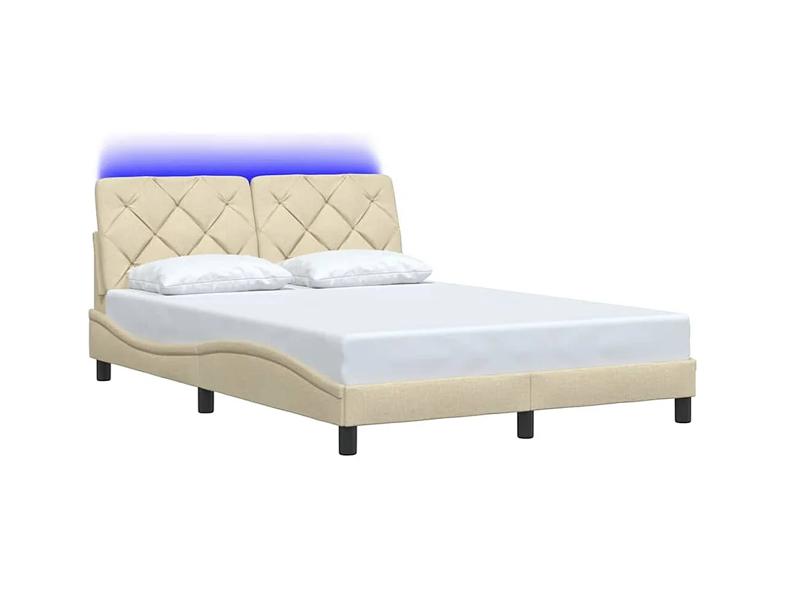 Struttura letto con LED senza materasso crema 120x200 cm tessuto
