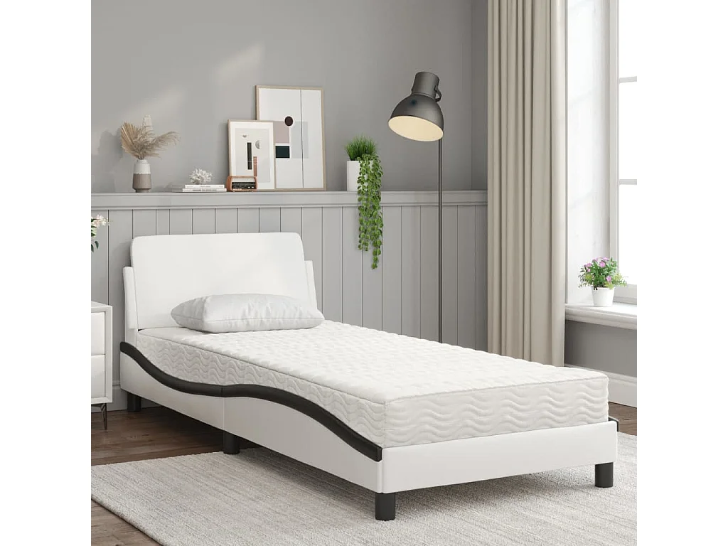 Cama con colchón blanco y negro 90x190 cm polipiel