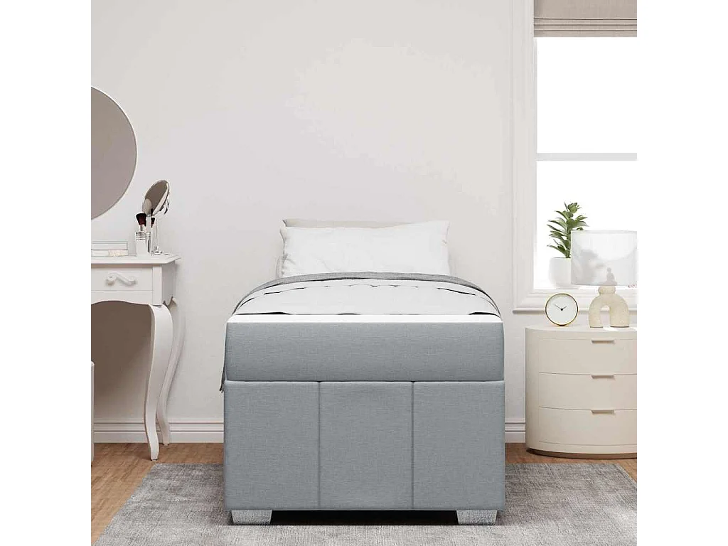 Cadre de lit avec matelas Gris clair 90 x 190 cm tissu