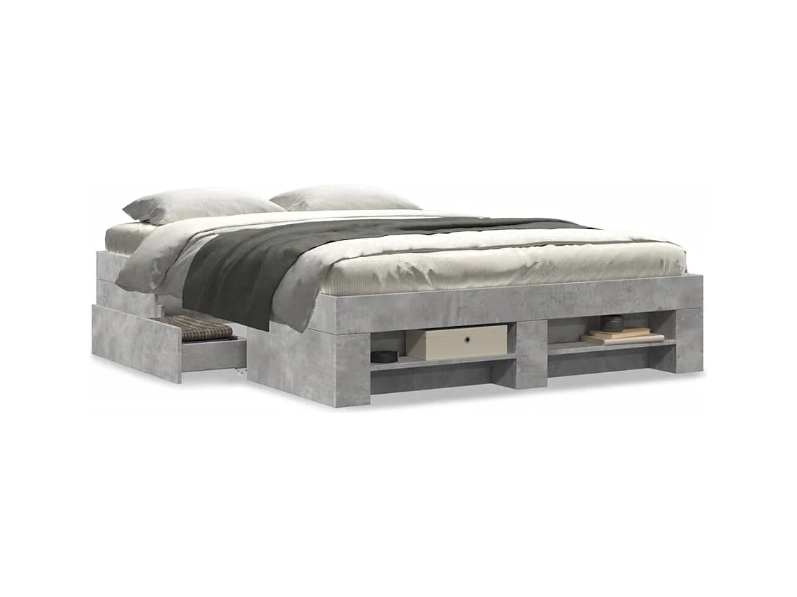 Bedframe zonder matras grijs beton 140x190 cm bewerkt hout