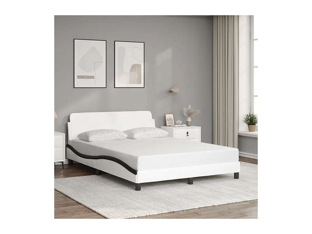 Bettgestell ohne Matratze weiß und schwarz 140x200 cm Kunstleder