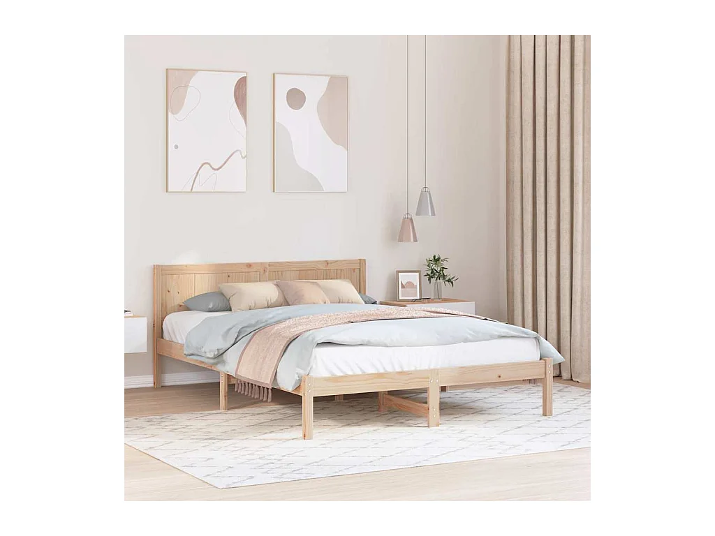 Struttura letto marrone 140 x 200 cm in legno massello di pino