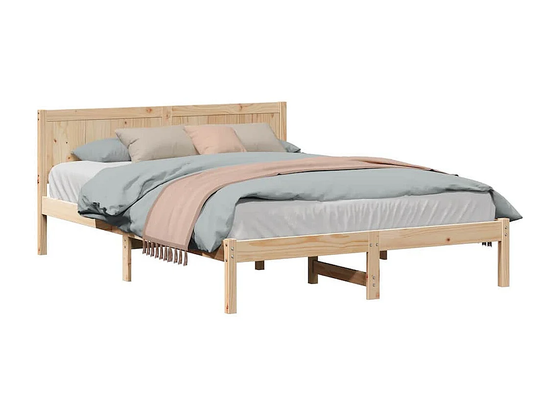 Struttura letto marrone 140 x 200 cm in legno massello di pino