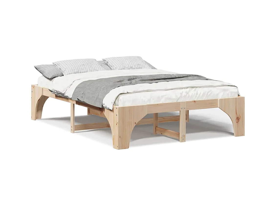 Marco de cama elevada marrón 150 x 200 cm madera maciza de pino
