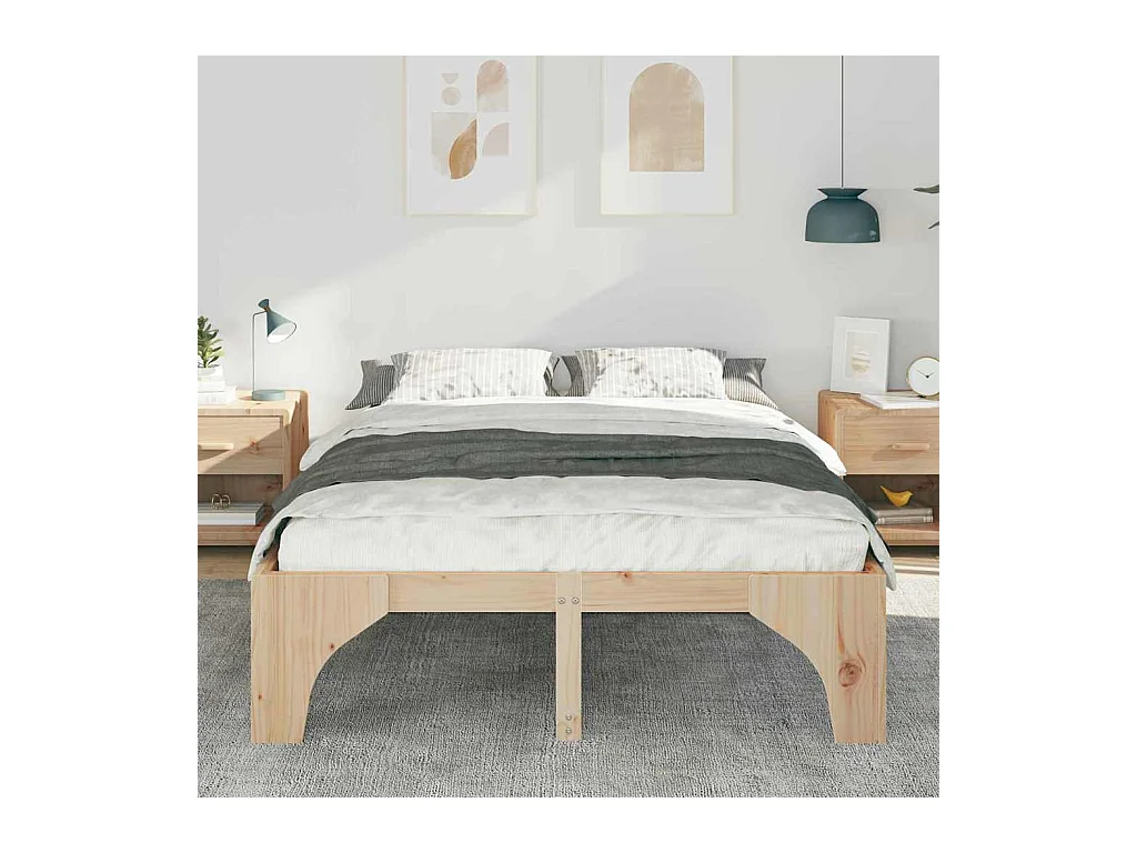 Marco de cama elevada marrón 150 x 200 cm madera maciza de pino