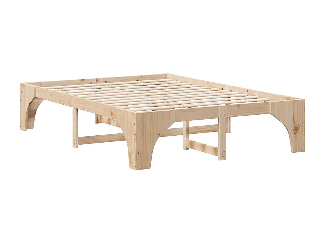 Marco de cama elevada marrón 150 x 200 cm madera maciza de pino