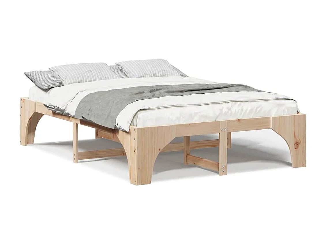 Marco de cama elevada marrón 150 x 200 cm madera maciza de pino