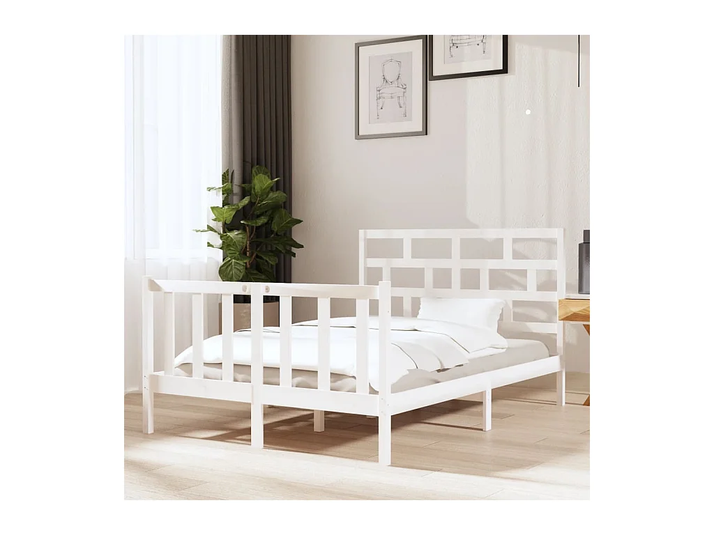 Bedframe zonder matras wit massief hout 140x190 cm