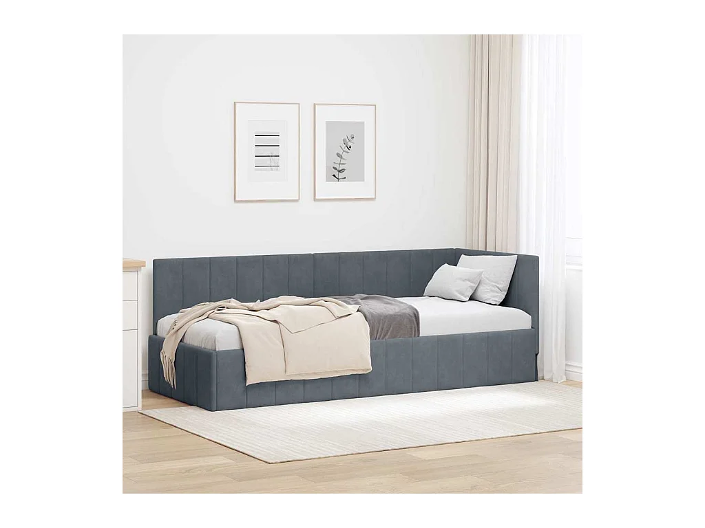 Donkergrijs hoekbedframe 80 x 200 cm fluweel